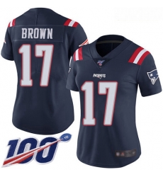 Patriots #17 Antonio Brown Navy Blue Women Stitched Football Limited Rush 100th Season Jersey