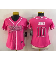 Women New England Patriots 10 Mac Jones Pink With Patch Cool Base Stitched Baseball Jersey