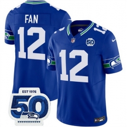 Men Seattle Seahawks 12 Fan Royal 2025 F U S E 50th Anniversary Patch Throwback Vapor Limited Stitched Football Jersey