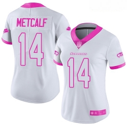 Seahawks #14 D K  Metcalf White Pink Women Stitched Football Limited Rush Fashion Jersey