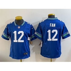 Women Seattle Seahawks 12 Fan Royal 2024 F U S E Throwback Vapor Limited Stitched Football Jersey 
