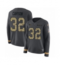 Womens Nike Seattle Seahawks 32 Chris Carson Limited Black Salute to Service Therma Long Sleeve NFL Jersey