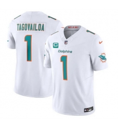 Men Miami Dolphins 1 Tua Tagovailoa White F U S E With 3 Star C Patch Vapor Limited Stitched Football Jersey Men Miami Dolphins 1 Tua Tagovailoa White F U S E With 3 Star C Patch Vapor Limited Stitched Football Jersey