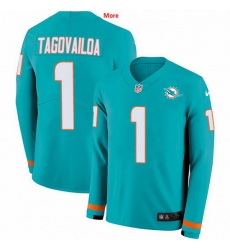 Nike Dolphins 1 Tua Tagovailoa Aqua Green Team Color Men Stitched NFL Limited Therma Long Sleeve Jersey