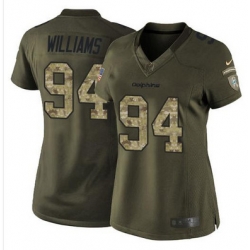 Nike Dolphins #94 Mario Williams Green Womens Stitched NFL Limited Salute to Service Jersey
