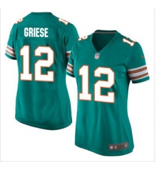 Women New Miami Dolphins #12 Bob Griese Aqua Green Alternate Stitched NFL Elite Jersey