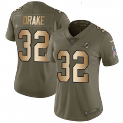 Womens Nike Miami Dolphins 32 Kenyan Drake Limited OliveGold 2017 Salute to Service NFL Jersey