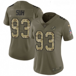 Womens Nike Miami Dolphins 93 Ndamukong Suh Limited OliveCamo 2017 Salute to Service NFL Jersey