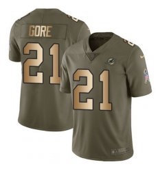 Nike Dolphins #21 Frank Gore Olive Gold Youth Stitched NFL Limited 2017 Salute to Service Jersey