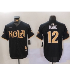 Men New Orleans Saints 12 Chris Olave Black Cool Base Stitched Baseball Jersey