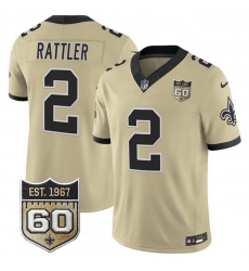 Men New Orleans Saints  2 Spencer Rattler Gold 2026 F U S E 60th Anniversary Patch Vapor Limited Football Stitched Jersey