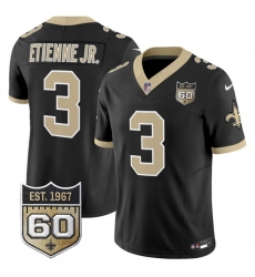 Men New Orleans Saints  3 Travis Etienne Jr Black 2026 F U S E 60th Anniversary Patch Vapor Limited Football Stitched Jersey