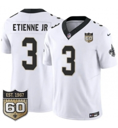 Men New Orleans Saints 3 Travis Etienne Jr White 2026 F U S E 60th Anniversary Patch Vapor Limited Football Stitched Jersey Men New Orleans Saints 3 Travis Etienne Jr White 2026 F U S E 60th Anniversary Patch Vapor Limited Football Stitched Jersey