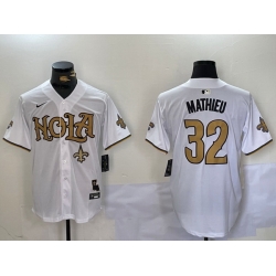 Men New Orleans Saints 32 Tyrann Mathieu White Cool Base Stitched Baseball Jersey 7