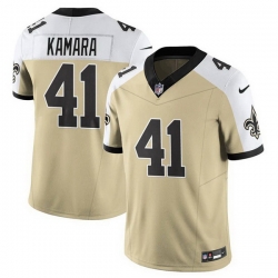 Men New Orleans Saints 41 Alvin Kamara Gold White Alternate 2025 F U S E  Vapor Limited Stitched Football Jersey