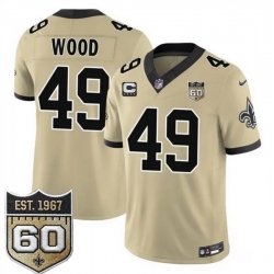 Men New Orleans Saints  49 Zach Wood Gold 2026 F U S E With 4 Star C Patch And 60th Anniversary Patch Vapor Limited Football Stitched Jersey