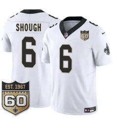 Men New Orleans Saints 6 Tyler Shough White 2026 F U S E 60th Anniversary Patch Vapor Limited Football Stitched Jersey Men New Orleans Saints 6 Tyler Shough White 2026 F U S E 60th Anniversary Patch Vapor Limited Football Stitched Jersey
