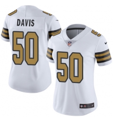 Nike Saints #50 DeMario Davis White Womens Stitched NFL Limited Rush Jersey