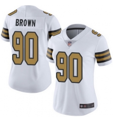 Saints 90 Malcom Brown White Womens Stitched Football Limited Rush Jersey