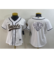 Women New Orleans Saints White Team Big Logo With Patch Cool Base Stitched Baseball Jersey