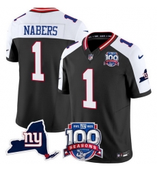 Men New York Giants 1 Malik Nabers Black 2024 F U S E 100th Season And State Patch Vapor Limited Alternate Stitched Football Jersey