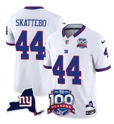 Men New York Giants 44 Cam Skattebo White 2025 Draft F U S E 100th Season 26 State Patch Vapor Limited Stitched Football Jersey Men New York Giants 44 Cam Skattebo White 2025 Draft F U S E 100th Season 26 State Patch Vapor Limited Stitched Football Jersey
