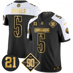 Men Washington Commanders 5 Jayden Daniels Black Gold F U S E  90th  26 Sean Taylor Patch Vapor Limited Stitched Football Jersey