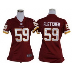 Women Nike Washington Redskins 59# London Fletcher Red Nike NFL Jerseys