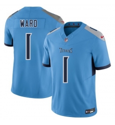 Men Tennessee Titans 1 Cameron Ward Blue 2025 Draft F U S E  Vapor Limited Stitched Football Jersey