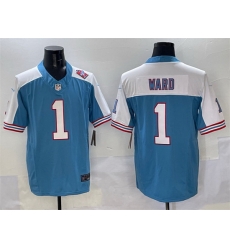 Men Tennessee Titans 1 Cameron Ward Blue White 2025 Draft F U S E 1997 Throwback Patch Vapor Limited Stitched Football Jersey Men Tennessee Titans 1 Cameron Ward Blue White 2025 Draft F U S E 1997 Throwback Patch Vapor Limited Stitched Football Jersey