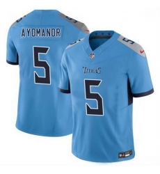 Men Tennessee Titans 5 Elic Ayomanor Blue 2025 Draft F U S E Vapor Limited Stitched Football Jersey Men Tennessee Titans 5 Elic Ayomanor Blue 2025 Draft F U S E Vapor Limited Stitched Football Jersey