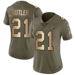 Nike Titans #21 Malcolm Butler Olive Gold Womens Stitched NFL Limited 2017 Salute to Service Jersey