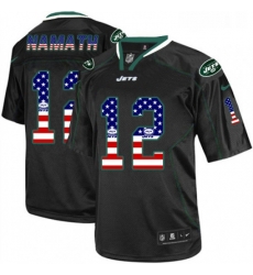 Mens Nike New York Jets 12 Joe Namath Elite Black USA Flag Fashion NFL Jersey