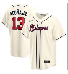 Braves 13 Ronald Acuna Jr  Cream 2020 Nike Cool Base Jersey