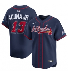 Men Atlanta Braves 13 Ronald Acuna Jr Navy 2025 Speedway Classic Alternate Limited Stitched Baseball Jersey Men Atlanta Braves 13 Ronald Acuna Jr Navy 2025 Speedway Classic Alternate Limited Stitched Baseball Jersey