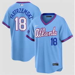 Men Atlanta Braves  18 Mike Yastrzemski Powder Blue 2026 City Connect Stadium Stitched Baseball Jersey