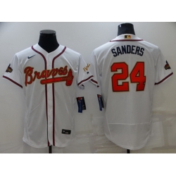 Men Atlanta Braves 24 Deion Sanders 2022 White Gold World Series Champions Program Flex Base Stitched Baseball jersey