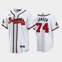 Men Atlanta Braves 74 Kenley Jansen 2022 White Gold World Series Champions Program Cool Base Stitched Baseball jersey
