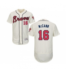 Mens Atlanta Braves 16 Brian McCann Cream Alternate Flex Base Authentic Collection Baseball Jersey