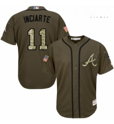 Mens Majestic Atlanta Braves 11 Ender Inciarte Replica Green Salute to Service MLB Jersey 