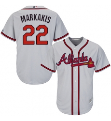 Mens Majestic Atlanta Braves 22 Nick Markakis Replica Grey Road Cool Base MLB Jersey