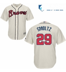 Mens Majestic Atlanta Braves 29 John Smoltz Replica Cream Alternate 2 Cool Base MLB Jersey