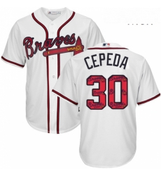 Mens Majestic Atlanta Braves 30 Orlando Cepeda Authentic White Team Logo Fashion Cool Base MLB Jersey