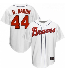 Mens Mitchell and Ness 1963 Atlanta Braves 44 Hank Aaron Replica White Throwback MLB Jersey