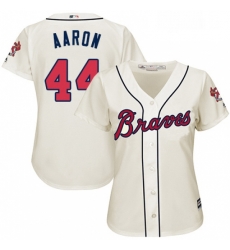 Womens Majestic Atlanta Braves 44 Hank Aaron Authentic Cream Alternate 2 Cool Base MLB Jersey