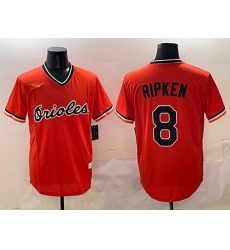 Men Baltimore Orioles 8 Cal Ripken Jr  Orange Throwback Stitched Baseball Jersey