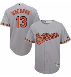 Youth Majestic Baltimore Orioles 13 Manny Machado Replica Grey Road Cool Base MLB Jersey