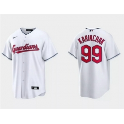 Men Cleveland Guardians 99James Karinchak White Cool Base Stitched Jersey