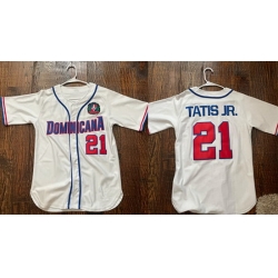 Men Dominican 21 Tatis White Stitched Baseball Jersey