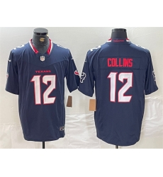 Men Houston Texans 12 Nico Collins Navy F U S E  Vapor Limited Stitched Footb